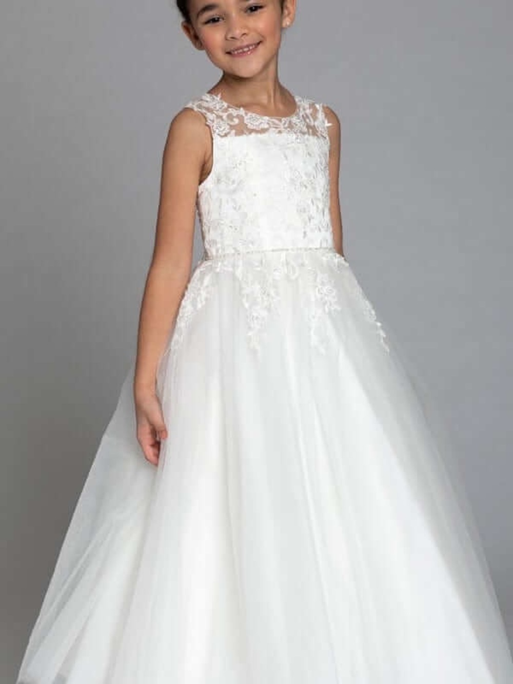 NWT CAMILLE LA VIE Ivory Lace Bodice Tulle Flower Girl Gown/Dress - Size 12